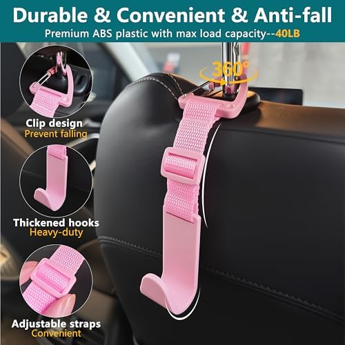 Amooca 4 Pack Anti-drop Headrest Hooks Adjustable Car Seat Organizer - Image 6