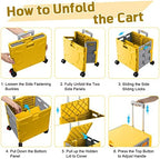 FELICON Folding Utility Cart Rolling Crate Handcart Basket Tote-Yellow+Gray - Image 4