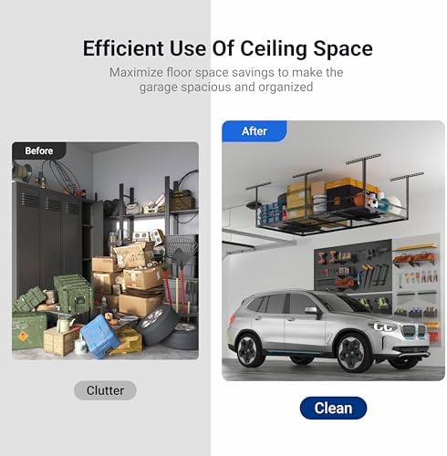 FLEXIMOUNTS 4x8ft Overhead Garage Storage Rack with Safety Rails, Black - Image 5