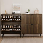 Smuxee Shoe Cabinet with 2 Flip Drawers, 31.5" Walnut Hidden Shoe Storage Cabinet with Fluted Design, Freestanding Shoe Organizer Cabinet for Entryway, Hallway, Closet, Living Room - Image 3
