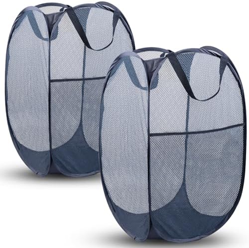 2 Pack Pop Up Laundry Hampers, 70 L Collapsible Foldable Mesh Basket, Blue by Unknown