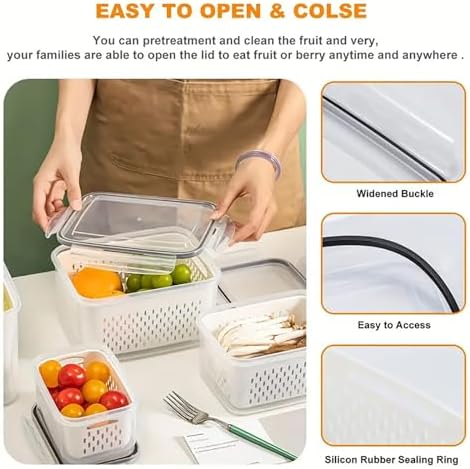 3pcs 4 in 1 Fruit Storage Containers for Fridge with Removable Colanders - Image 5