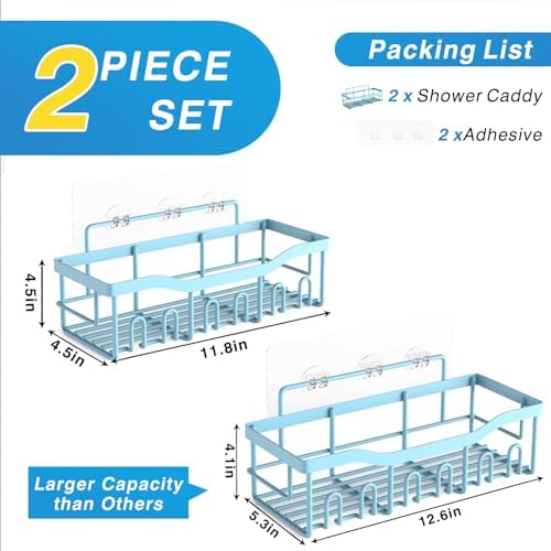 EUDELE Shower Caddy 2 Pack, Adhesive Shower Organizer for Home Decor & Kitchen Organizers, No Drilling, Rustproof Stainless Steel Bathroom Shelves - Image 7