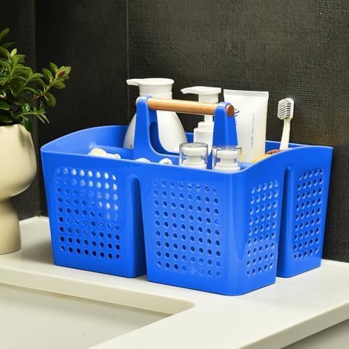 Portable Shower Caddy Basket with 3 Compartments and Handle, Deep Blue - Image 2