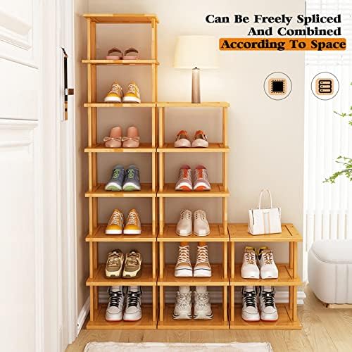SAN HE Bamboo Shoe Rack 17 Tier- Vertical Shoe Rack for Small Spaces, Tall Narrow Shoe Rack Organizer for Closet Entryway Corner Garage and Bedroom,Skinny Shoe Shelf with Free Stackable DIY - Image 3