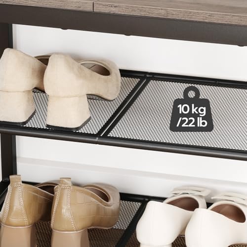 HOOBRO Shoe Bench, 3-Tier Shoe Rack, Industrial Shoe Organizer Storage Bench, 19.7 inches Entry Bench with Mesh Shelves, for Entryway, Living Room, Hallway, Easy Assembly, Greige BG50HX01 - Image 6