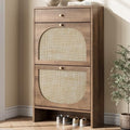 Nicetree Shoe Cabinet for Entryway, Slim Shoe Rack with 2 Flip Drawers and Top Storage Drawer, Narrow Shoe Organizer with Printed Rattan-Look Design, Entryway Shoe Storage for Size 12+ Shoes, Caramel by Nicetree