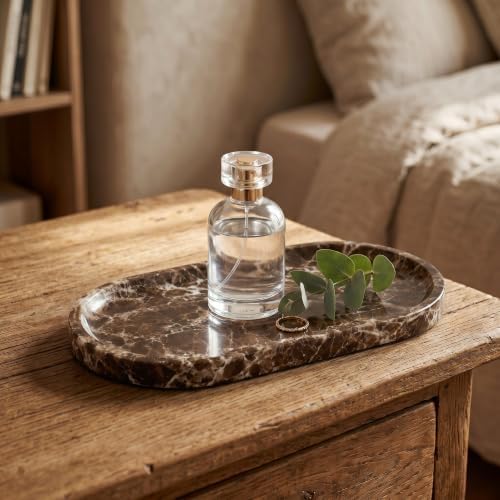 YKAJO Crystal Coffee Brown Oval Marble Tray, 9.8x4.7 Vanity Organizer Dish - Image 5
