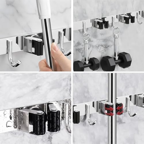 2 Packs 5 Racks and 4 Hooks Mop and Broom Holder Wall Mount - Image 2