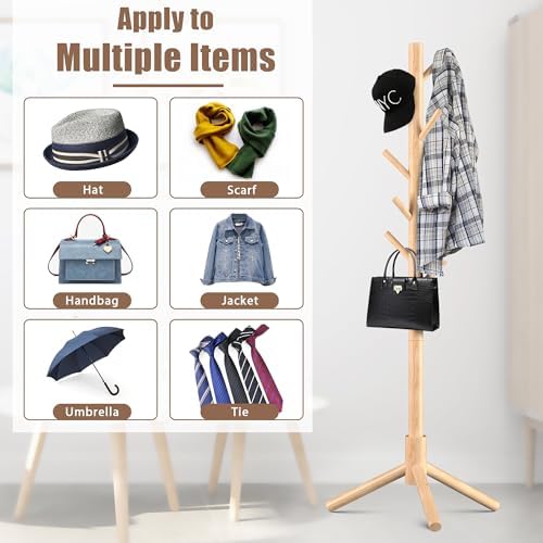 Haddockway 3 Adjustable Freestanding Wooden Coat Rack Stand 8 Hooks,Hallway - Image 6