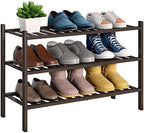 BMOSU 3-Tier Bamboo Shoe Rack Premium Stackable Shoe Shelf Storage Organizer for Hallway Closet Living Room Entryway Organizer (Brown Bamboo) by BMOSU