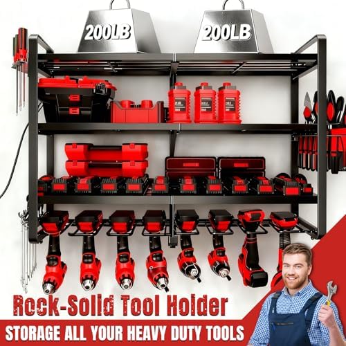 Large Power Tool Organizer Wall Mount, 4 Layer Heavy Duty 8 Cordless Drill Holder Tool Storage Rack, Load 400lbs Utility Power Tool Rack for Garage,Workbench,Workshop,Gifts for Men - Image 4
