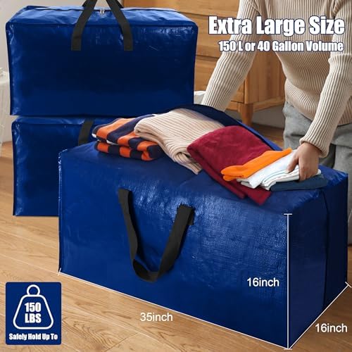 Cosy Family 8 Pack Heavy Duty Extra Large Moving Bags with Backpack Straps - Strong Handles & Zippers, Storage Totes For Space Saving, Fold Flat, Alternative to Moving Box (40 gal, Blue) - Image 6