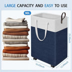 HomeHacks 90L Rolling Laundry Basket with 4 Wheels Collapsible Blue - Image 2