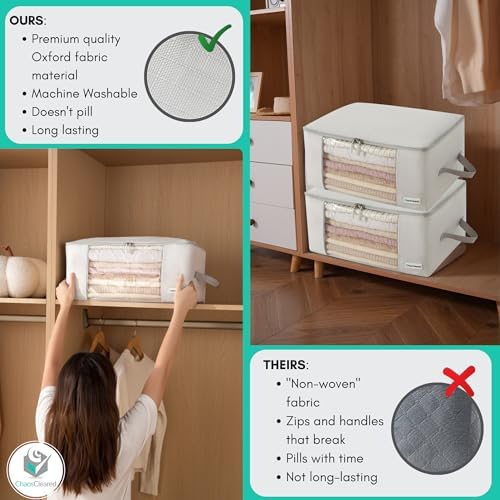 2 Pack Clothing Storage Bags Clothes Organizer folding fabric bags for sweaters, clothing, garment, bedding, quilt, linens, large folding organizers with zip & window, mothproof underbed space savers - Image 4