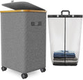 Laundry Hamper with Wheels, 75L Rolling Laundry Basket with Lid by Wuevu