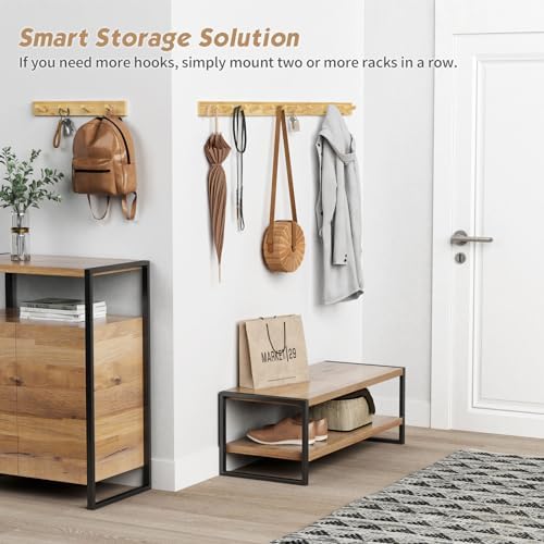 Forbena Natural Wood Coat Rack Wall Mount Set of 4, Wooden Wall Hooks for Bathroom Towels, Vertical Coat Hanger for Kids Room, Boys Girls Bedroom, Office, Entryway Keys Hats and Shoes -16 Hooks - Image 3