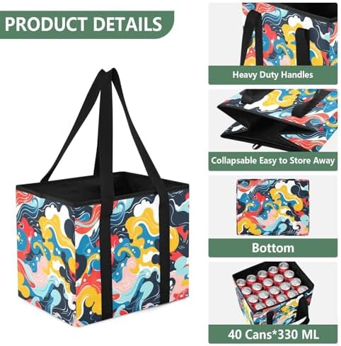 Trunk Organizer Collapsible Car Organizer with Handle Car Storage Box Bin for Groceries SUV Utility Tote Bag Portable Vehicle Container Multicolor Fluid Swirl - Image 3