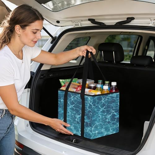 Trunk Organizer Collapsible Car Organizer with Handle Car Storage Box Bin for Groceries SUV Utility Tote Bag Portable Vehicle Container Sea Wave Blue Summer - Image 7