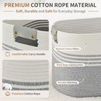Laundry Hamper with Handles, 72L Rope Laundry Basket, Grey - Image 3