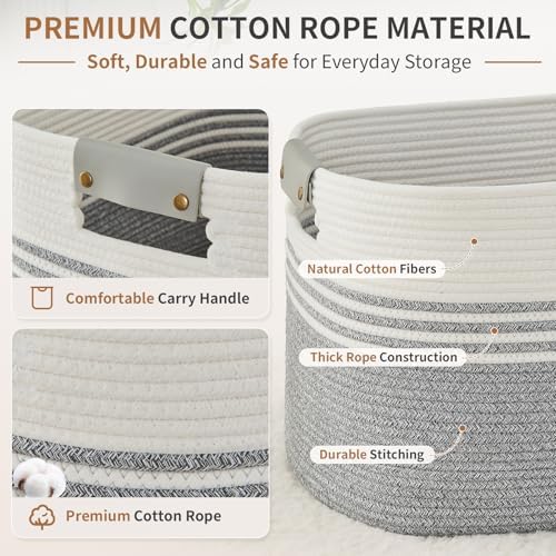 Laundry Hamper with Handles, 72L Rope Laundry Basket, Grey - Image 3