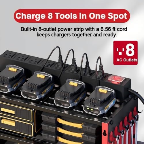 Power Tool Organizer Wall Mount with Power Strip, 4 Layers - Image 5