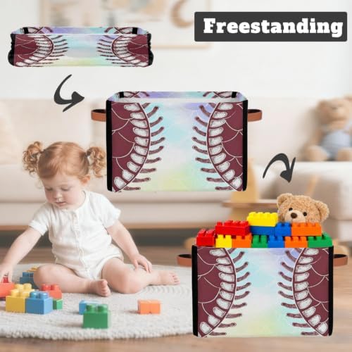 Baseball Storage Basket Toy Storage Bins Collapsible Cube Organizer - Image 3