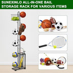 Sunexinlo 7 Tier Basketball Ball Storage Rack, Freestanding Basketball Holder Garage Ball Storage Sport Organizer Rack with Basket for Volleyball Football Basketball, Indoor/Outdoor - Image 3