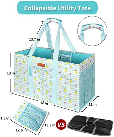 WONDAY Blue Fruit Foldable Utility Tote Bag, Reusable Grocery Bag - Image 5
