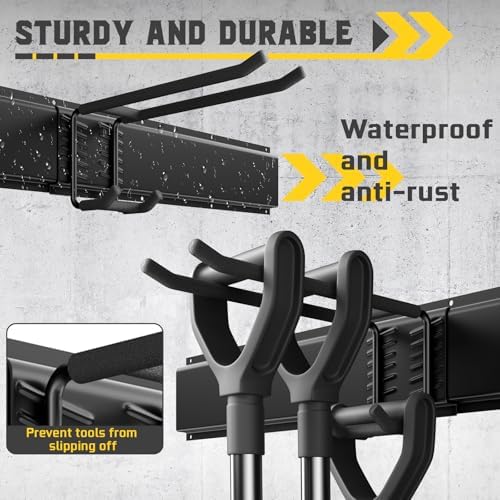 64" Garage Wall Tool Organizer, 900 Lbs Heavy Duty Steel Garden Tool Storage Rack & Garage Organization for Yard, Shed, Garage - 12 Longer & Thicker Hooks + 2 Straps - Image 4