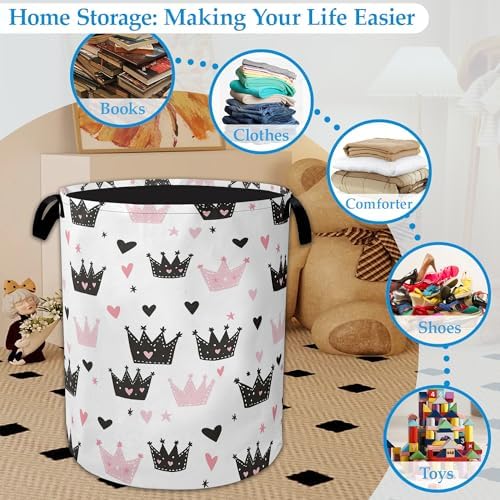Pink Crowns Laundry Basket Collapsible Laundry Hamper Clothes Storage Bin for Bathroom Bedroom Room Decor 16" X 20.8" - Image 5