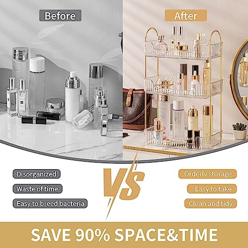 Akinbas 3 Tier Bathroom Organizer Countertop Makeup Perfume Tray Skincare Organizer for Bathroom Dresser Vanity (White) - Image 4