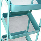 Foldable Rolling Cart 3-Tier Small Foldable Utility Storage Cart Multifunctional Metal Storage Bin Heavy Duty Organizer Carts with Rolling Wheels for Home Office (Turquoise) - Image 5