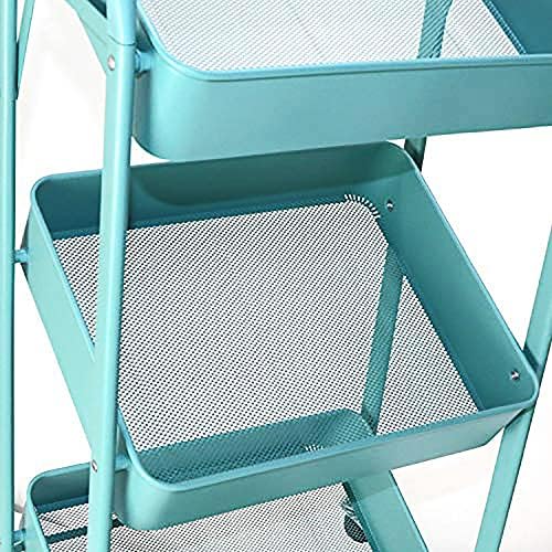 Foldable Rolling Cart 3-Tier Small Foldable Utility Storage Cart Multifunctional Metal Storage Bin Heavy Duty Organizer Carts with Rolling Wheels for Home Office (Turquoise) - Image 5