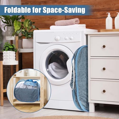 Collapsible Laundry Baskets, Tear Proof Pop Up Laundry Hamper with Large Capacity, Sturdy Foldable Laundry Basket, Easy to Carry Laundry Hamper for Home, Laundry Room, Bedroom, Dorm, Travel Blue - Image 3