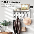 Optish Coat Rack Wall Mount with Shelf, 17.1 Inch Coat Hanger Walls Mounted, Hat Rack for Walls, Shelf with 5 Coat Hooks, Wall Hanger for Entryway (White) - Image 4