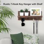 Lwenki Decorative Key Holder for Wall with Shelf, Entryway Shelf with Hooks Holds Leashes, Jackets and Glasses – Sturdy Wood Keyholder Entrance Hanger with Mounting Hardware (Brown, Large) - Image 4