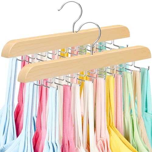 Tank Top Hanger with Premium Wood, 24 Large Capacity, Space Saving,360 Degree Rotating, Foldable Metal Hooks, Tank Tops by RESOVO