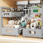 2 Pack 21IN-Depth Under Sink Organizer,Pull Out Cabinet Organizer With Smooth Cylindrical Rail,Metal Slide Out Drawer for Kitchen Bathroom Laundry,8-Level Tool Free Height Adjustable-Gun Gray by UnderSinkOrganizer