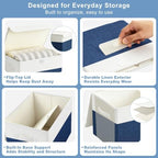 Bagnizer Large 22 Quart Linen Fabric Foldable Storage Bin Cube Organizer Basket with Flip-Top Lid & Handles, Clothes Blanket Box for Home, Office, Closet, Navy Blue & White, 4 Pack 14.6 x 9.5 x 9.5 - Image 6