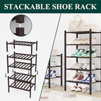 Smiry Bamboo Shoe Rack, 8 Vertical Slats, 4 Tier - 17.3" Wide, Brown - Image 4