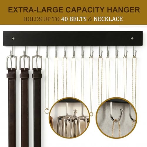 2Pack Wall-Mounted Belt & Tie Rack Organizer, Wooden with 28 Rotating Hooks - Image 5
