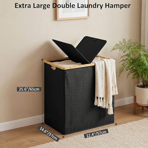 efluky Double Laundry Hamper with Lid and 2 Removable Bags, Black - Image 5