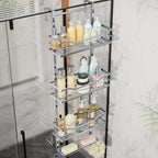 SWTYMIKI Over the Door Shower Caddy - 4 Tier Adjustable Shower Organizer Hanging with Soap Holder, No Drilling Stainless Steel Bathroom Rack Hanging for Body Wash, Shampoo, Soap, Razor, Silver by SwtyMiki-TidyHomeSweetLife
