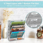 EasyPAG 5 Tier Wall File Holder, Mesh Hanging Folder Organizer with Classify Label, Versatile Desk File Holder, Vertical Wall Mounted Mail Organizer for Office Home Cubicle, Silver - Image 5