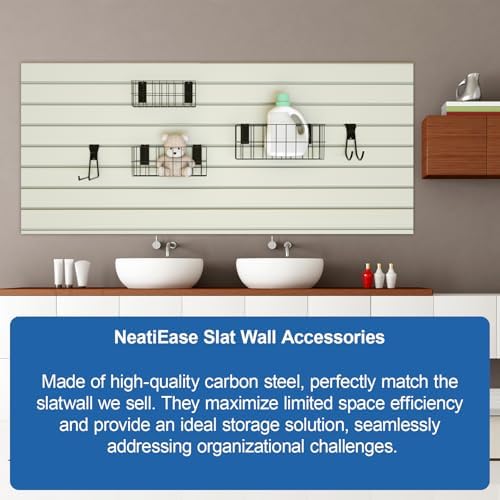 NeatiEase 29 PCS Slatwall Accessories Kit for Garage Rooms Shops Storage, Slat Wall Accessory Includes 3 Pack Slatwall Baskets Set and 26 PCS Multisized Heavy Duty Slatwall Hooks - Image 3
