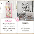 ELYKEN Corner Shower Caddy Standing, 3 Tier Metal Shower Organizer, Pink - Image 7
