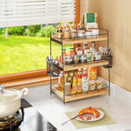 Wood 3 Tier Bathroom Counter Organizer with Side Baskets Fits Tall Bottles - Image 6