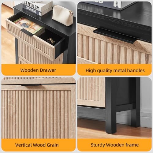 2-Flip Drawer Shoe Cabinet Narrow Entryway Rack, Oak&Black - Image 6