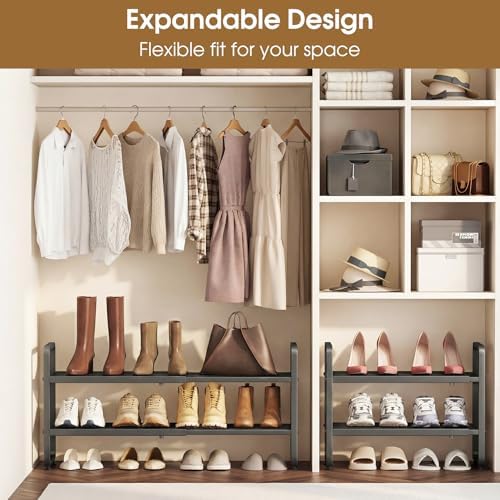 SAYZH 2-Tier Expandable Shoe Rack for Closet, Adjustable Metal Shoe Organizer with Sturdy Mesh Shelves for Boots & Heels, Stackable Shoe Storage for Entryway, Garage, Small Spaces (Grey, 2-Tier) - Image 4